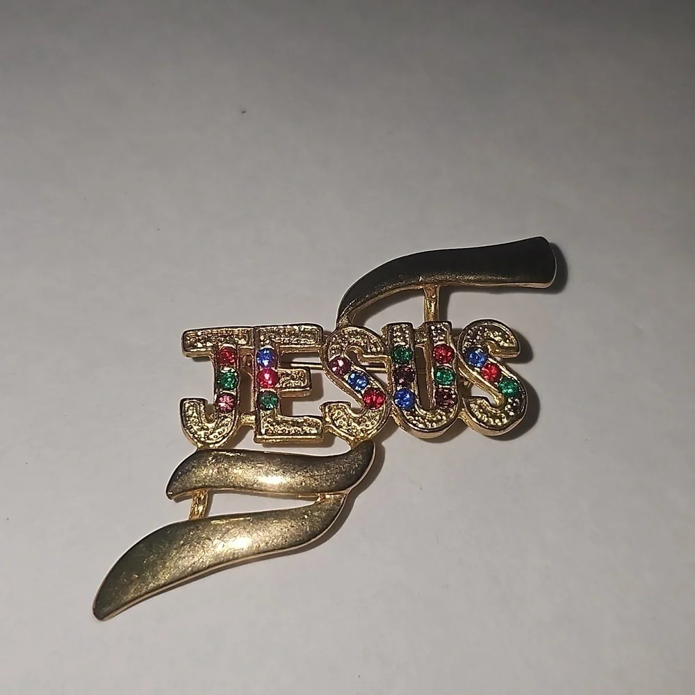 Jesus Brooch with Rhinestones